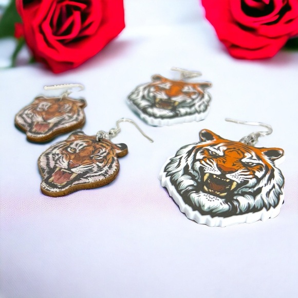 Fierce Handmade Tiger Earrings - Wild Animal Jewelry, Perfect for Tiger Lovers! - Picture 2 of 5
